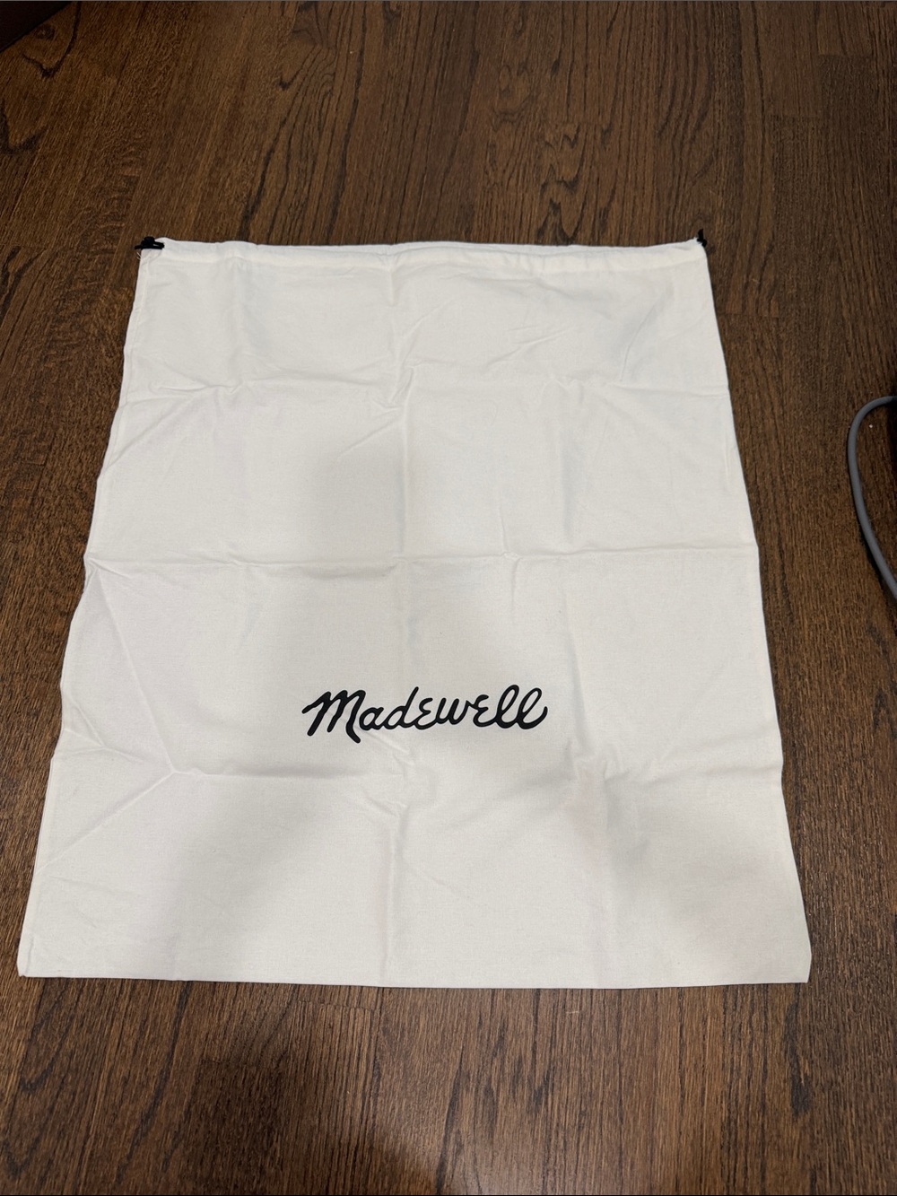 Madewell White Drawstring Storage Bag with Black Logo